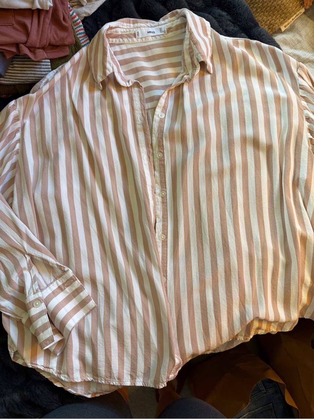 Mango Striped Button-Up Shirt in Blush and White